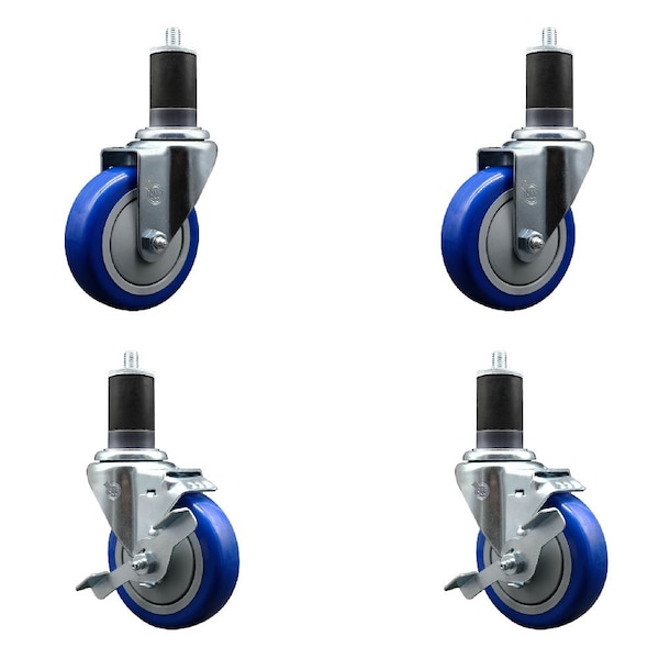 Service Caster 4'' Blue Poly Wheel Swivel 1-5/8'' Expanding Stem Caster Set 2 Brakes, 4PK SCC-EX20S414-PPUB-BLUE-2-TLB-2-158 - main